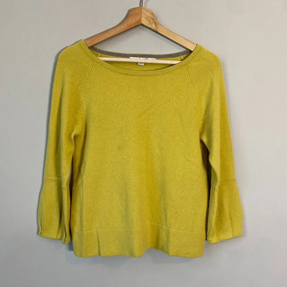 Boden Women's Size 4 100% Cashmere Puff Sleeve Knit Pullover Sweater Yellow Cozy - Picture 4 of 15